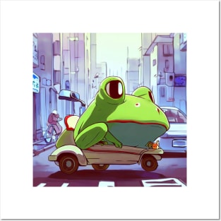 Cartoon anime Frog in Japan street Kawaii Posters and Art